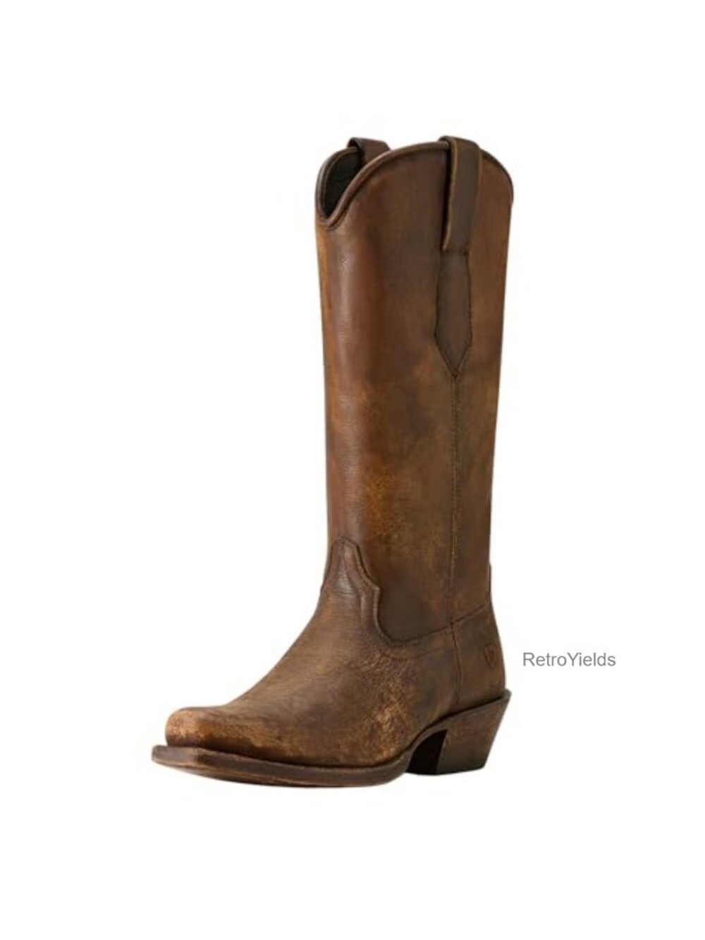 Western Leather Suede Mid-Calf Boots Square Toe Block Heel Equestrian